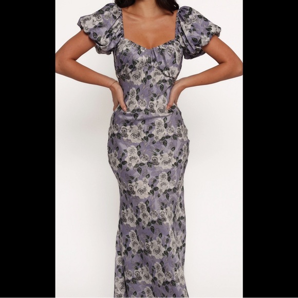 PETAL & PUP Marjorie Sweetheart Neck MIDI Dress Roses Floral Puff Sleeve Sz S - Picture 1 of 13